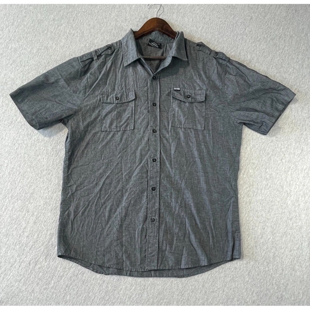 Zoo York Shirt Men XL Gray Cotton Flap Pocket Shoulder Epaulets Button Up Collar